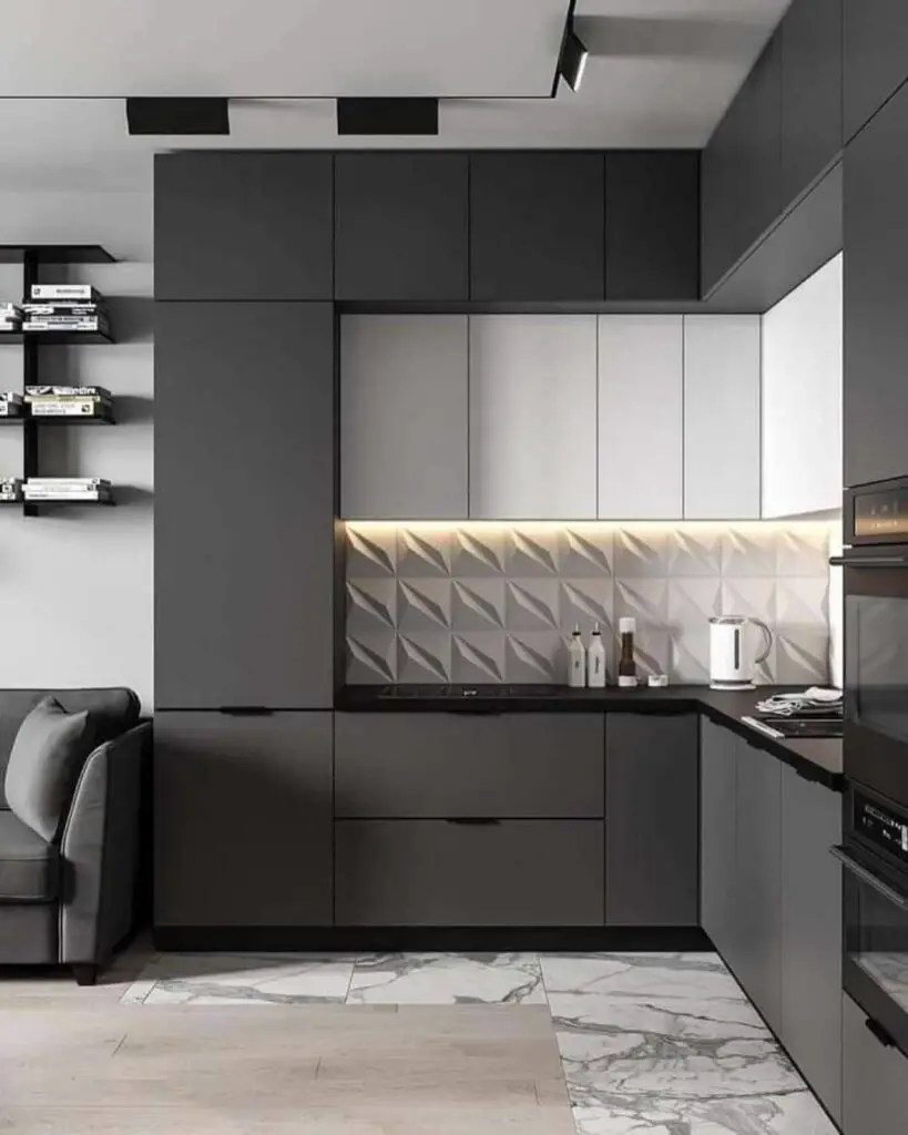 Cozinha planejada pequena de apartamento simples e minimalista