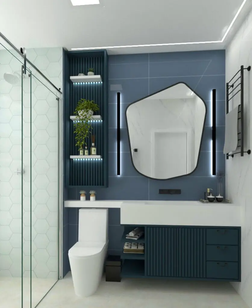 Banheiro moderno em tons de azul