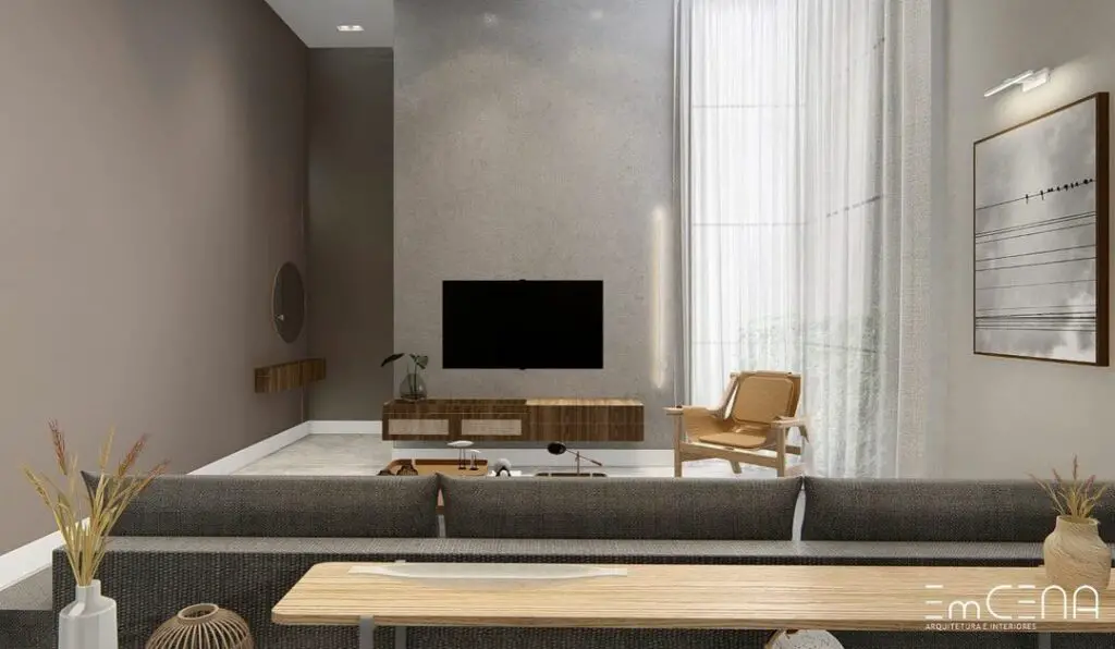 Sala de estar simples com decoração moderna e minimalista