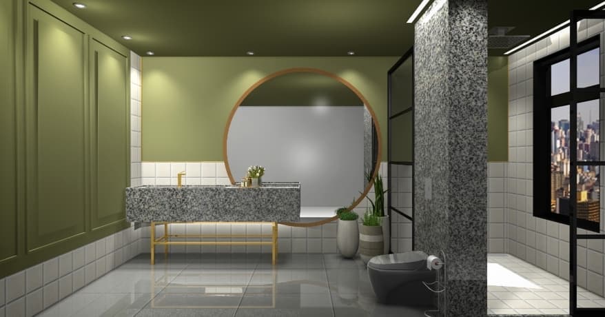 Banheiro lindo e moderno em granito cinza