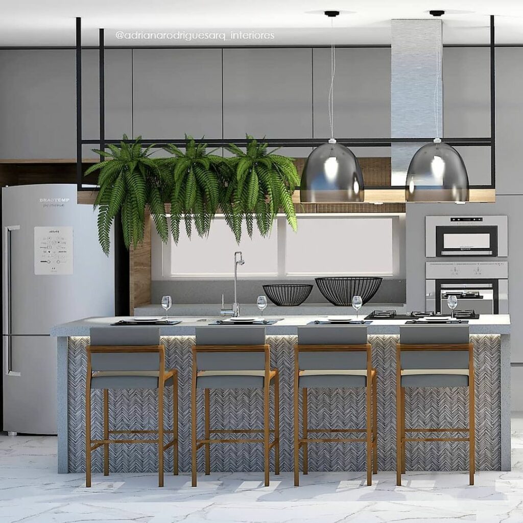 Cozinha moderna e linda em granito cinza