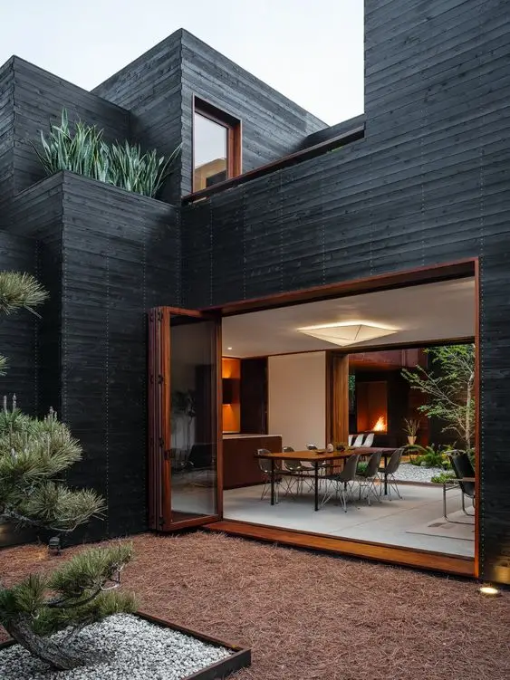 fachada de casa moderna em preto