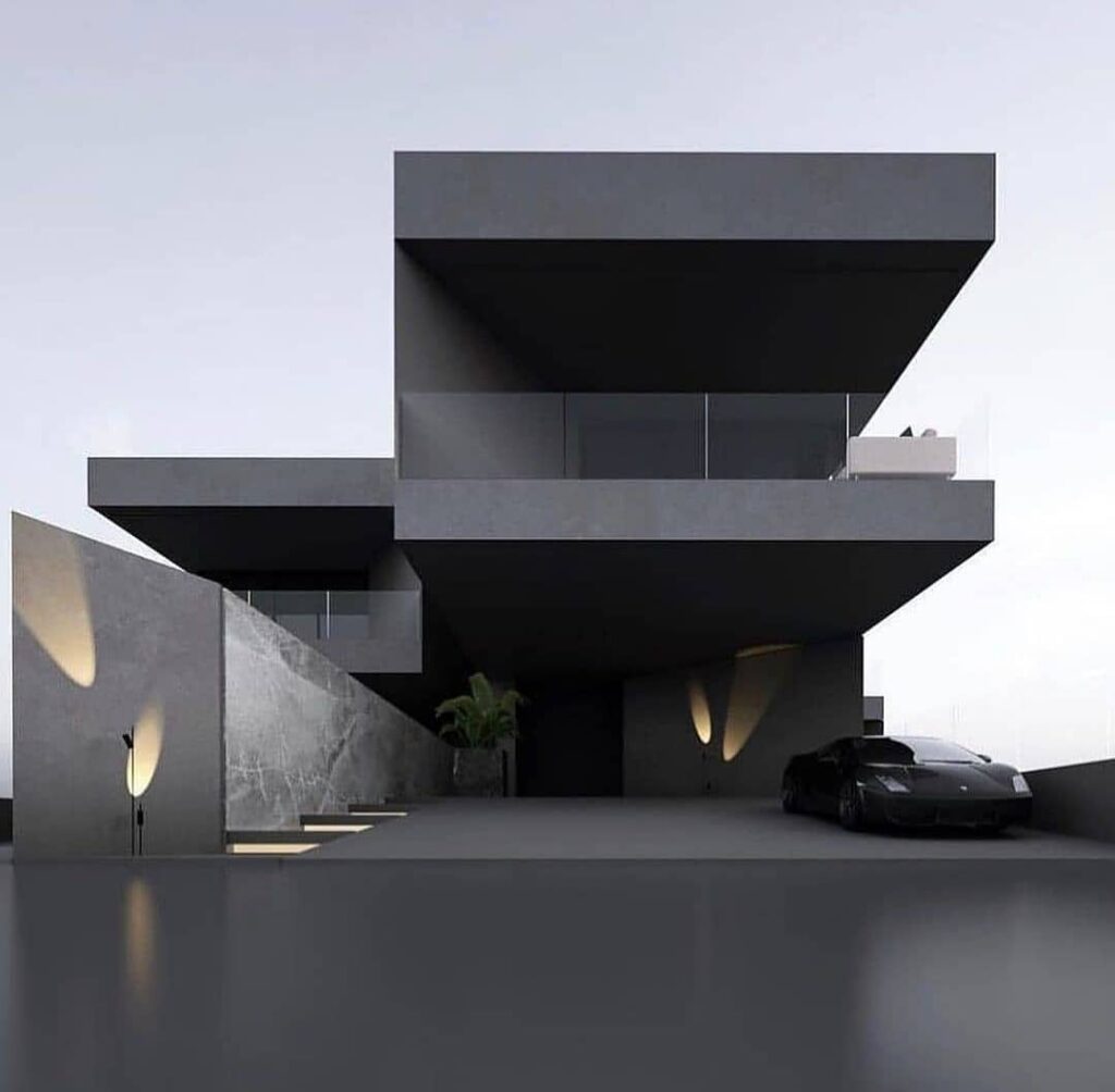 fachada de casa moderna toda em preto