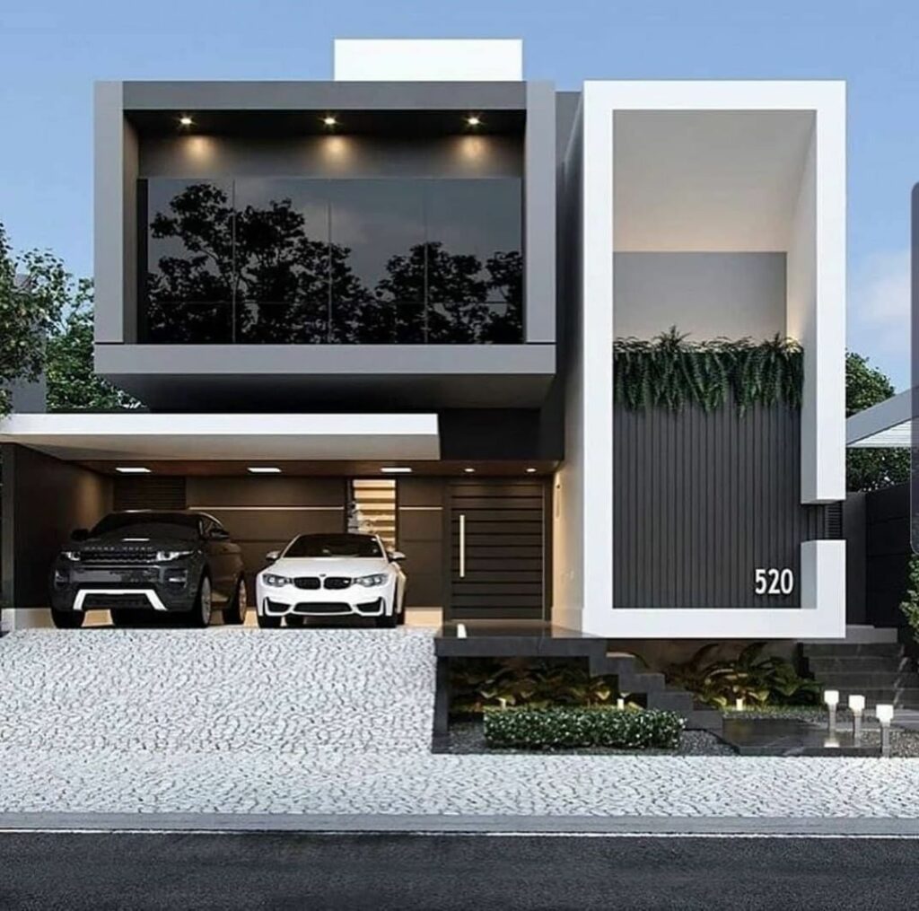 Fachada de casa moderna em preto e branco