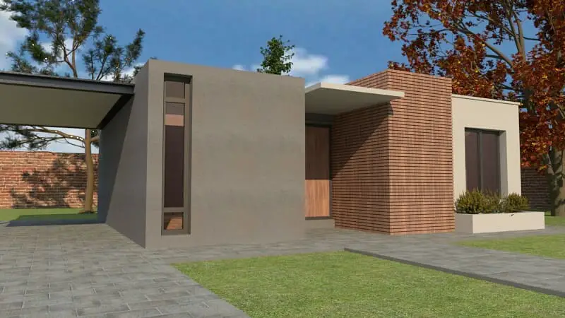 Fachada de casa simples moderna em concreto e tijolo 
