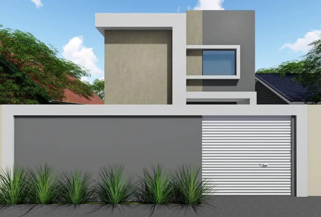 Fachada de casa simples moderna com muro