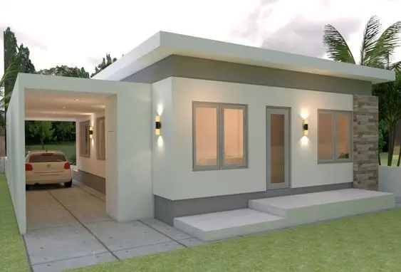 Fachada de casa simples pequena e moderna com garagem