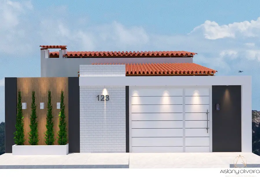 Fachada de casa simples moderna com muro