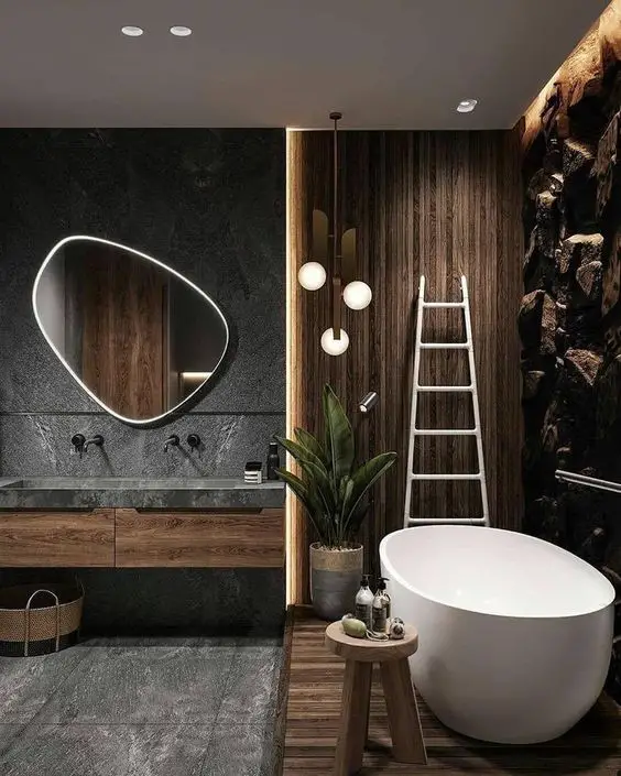 Modelo de banheiro moderno com decoração ousada