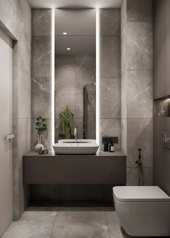 Modelo de banheiro simples em cinza