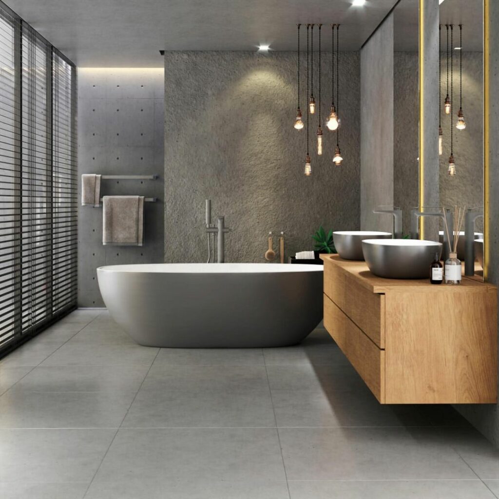 Modelo de banheiro moderno em cinza