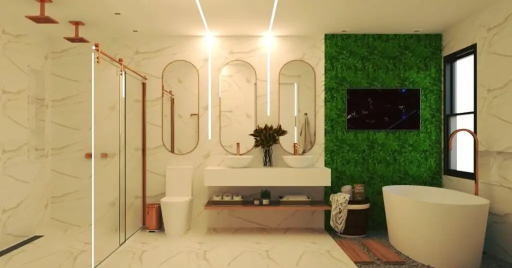 banheiro moderno com parede verde