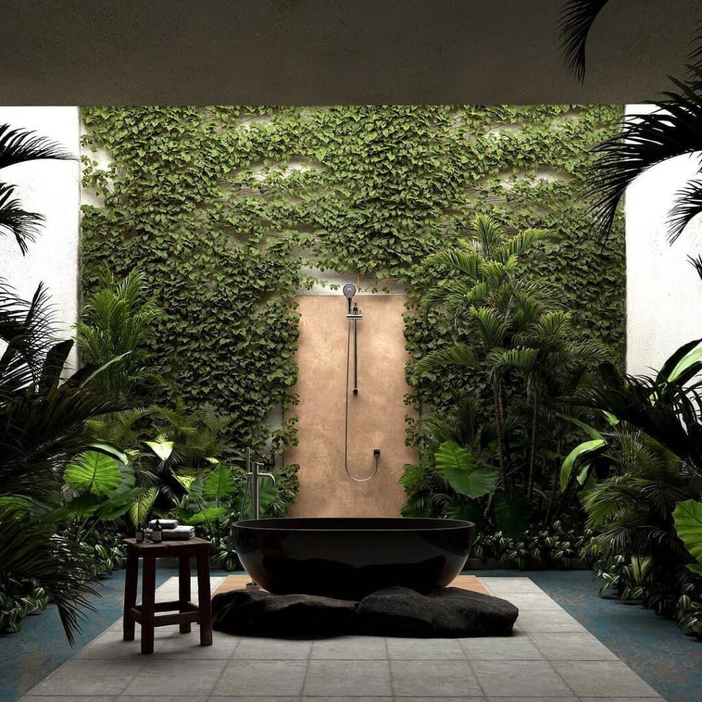 banheiro moderno com jardim vertical