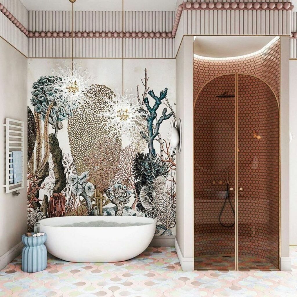 banheiro moderno com decoração de parede