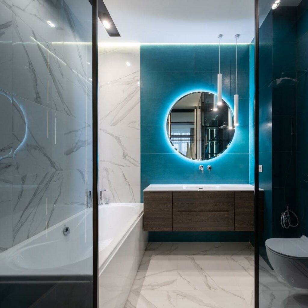 banheiro moderno com iluminação decorativa
