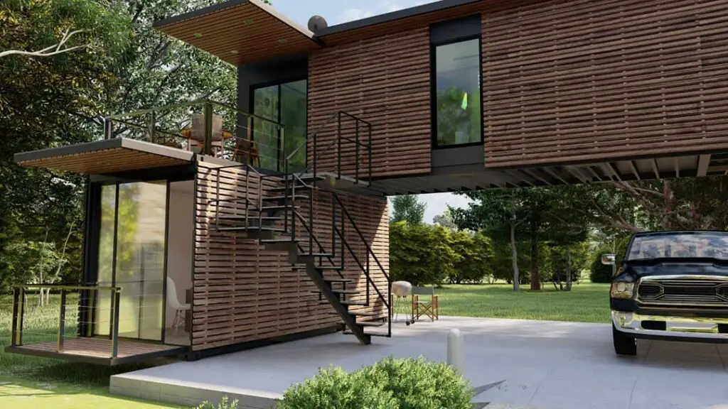 Casa container com acabamento em madeira