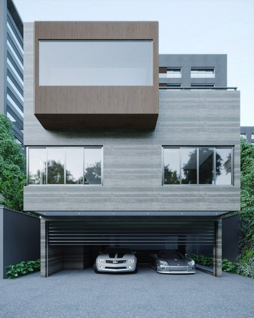 Modelo de casa de concreto moderna com garagem