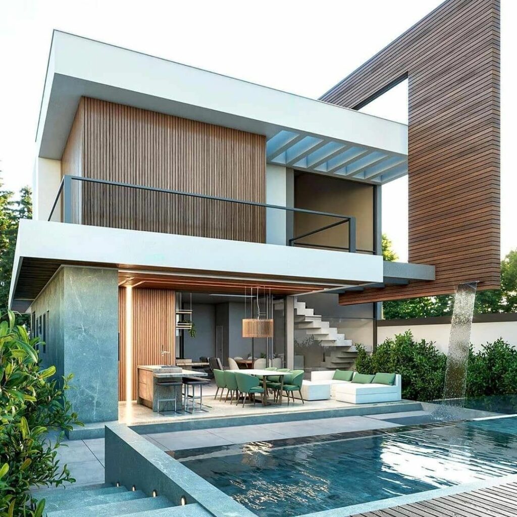 Modelo de casa moderna com piscina
