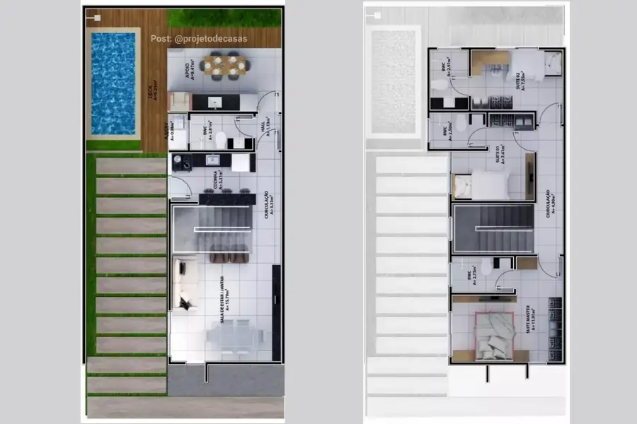 Plantas de casas com 3 quartos de 2 pavimentos